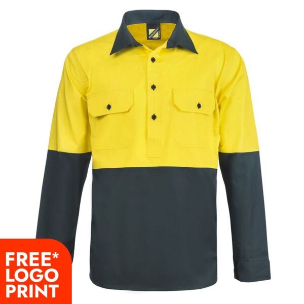 Mens Half Placket Vented Cotton Drill Shirt Semi Gusset Sleeve Thumbnail